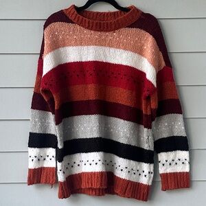 Cozy Striped Flamingo Women's Sweater - Red, Orange, Black, White
